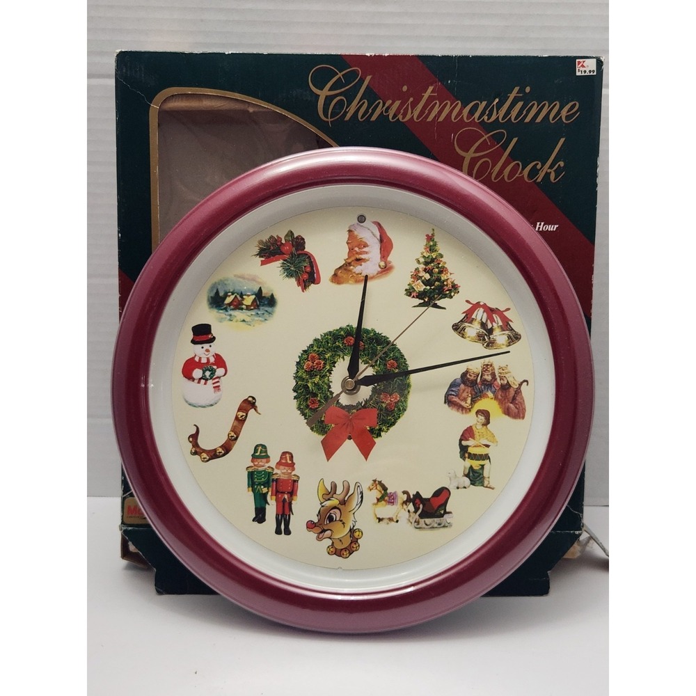 Vintage Maisto Holiday Christmas Musical Clock Frosty Rudolph Santa Works!!